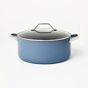 Figmint - 8qt Nonstick Ceramic Coated Aluminum Wide Stock Po Blue